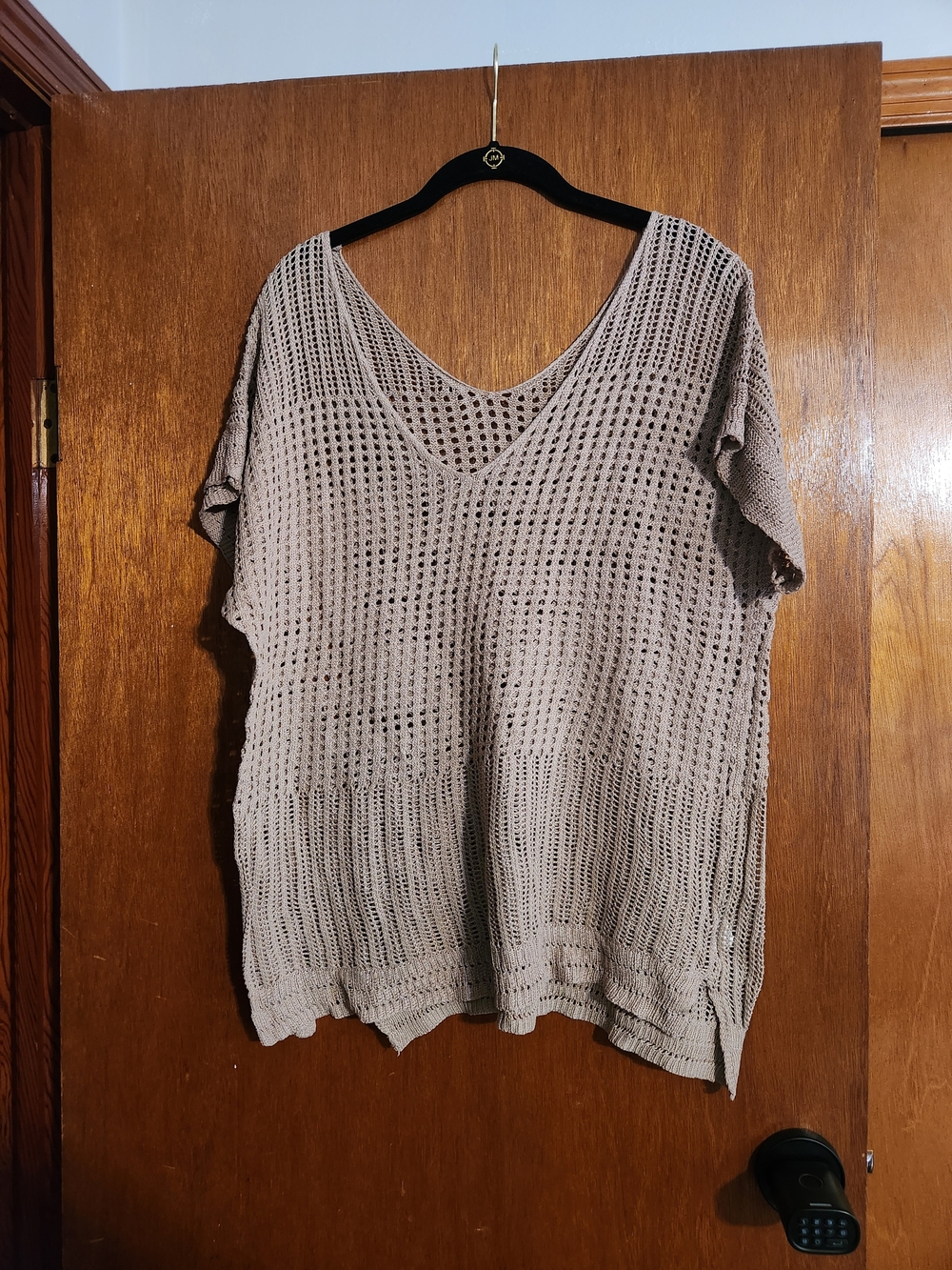 Lightweight Open-Knit V-Neck Sweater Top - Taupe
